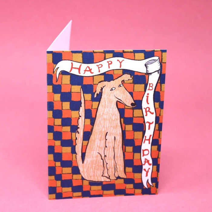 Happy Birthday Checkerboard Dog Wenskaart