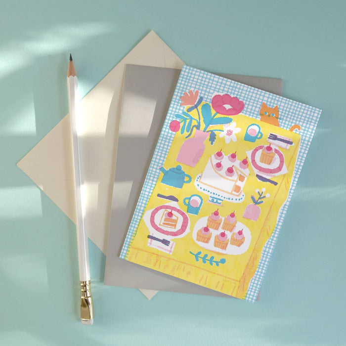 Theekransje | Alledaagse wenskaart | Kattenliefhebber, cupcakes