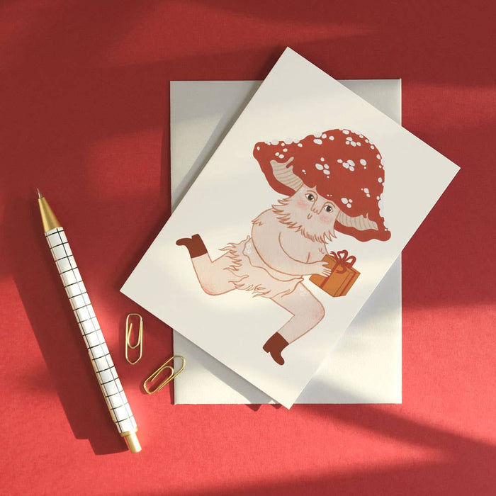 Paddenstoel Stuurt een Cadeau | Alledaagse wenskaart | Paddenstoel, cadeaugeving