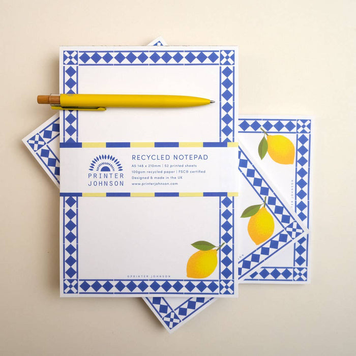 Citroen | A5 notitieblok | 52 bedrukte pagina's, gerecycled kladblok