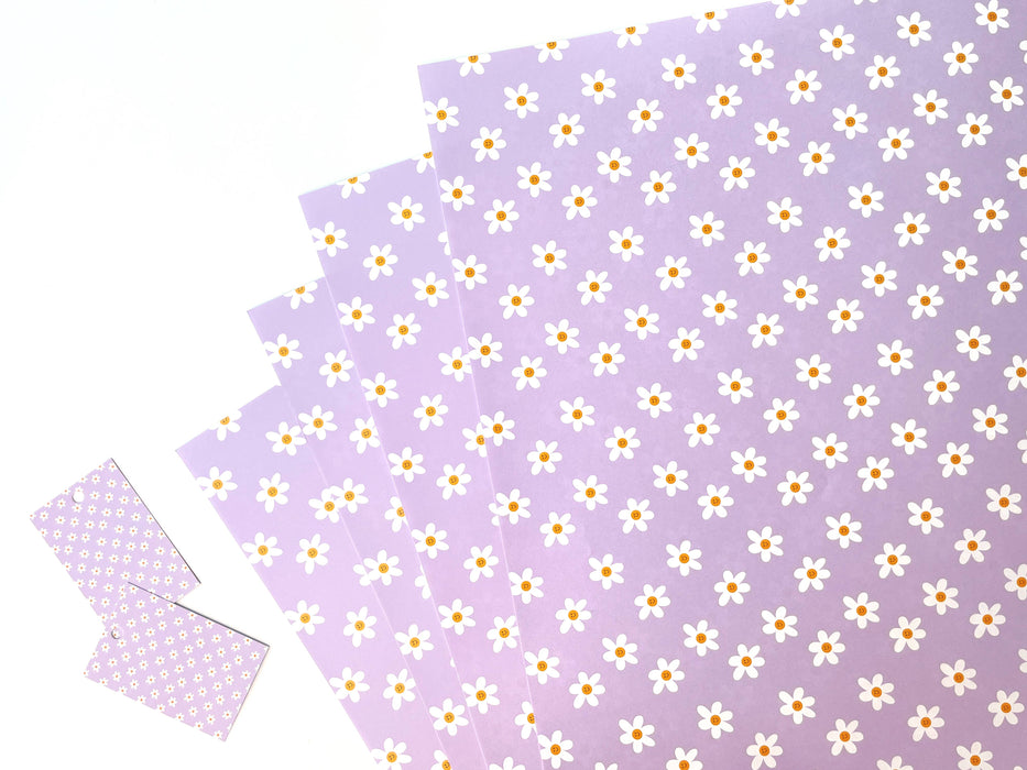 Lilac Daisy Verjaardags Inpakpapier | 70's platte geschenkverpakking-Stera
