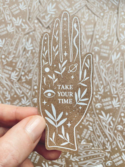 STICKER TAKE YOUR TIME - DUURZAAM KRAFTPAPIER - HAND-Stera