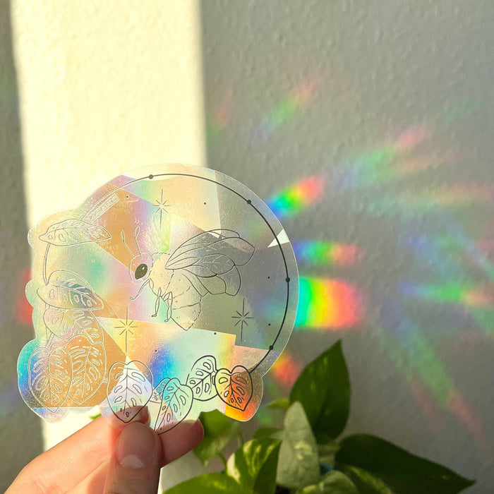 Sun Catcher Sticker - Bij met Monstera geldmasker | Room-Stera
