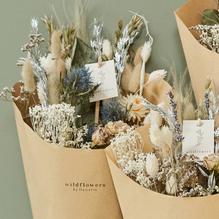 Gedroogde bloemen - Veldboeket voor Kerstmis, mat wit