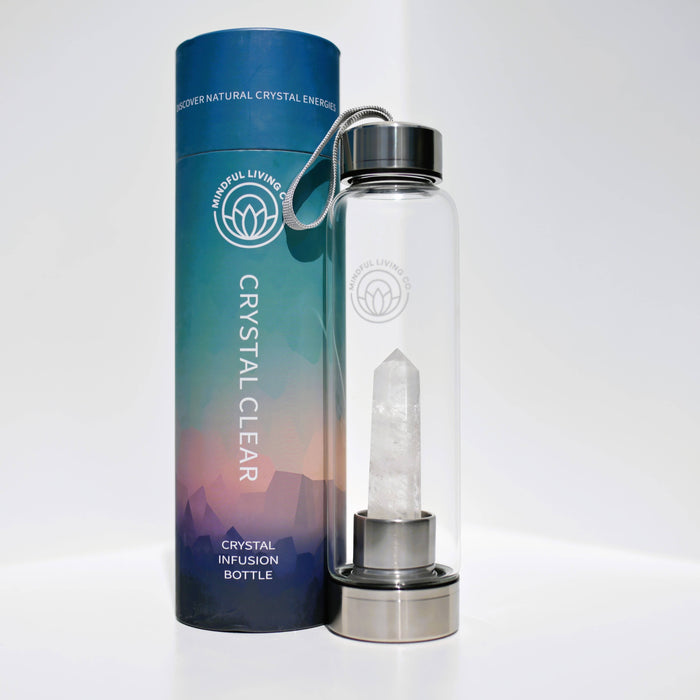 Crystal Clear Water Bottle with Clear Quartz Crystal Point